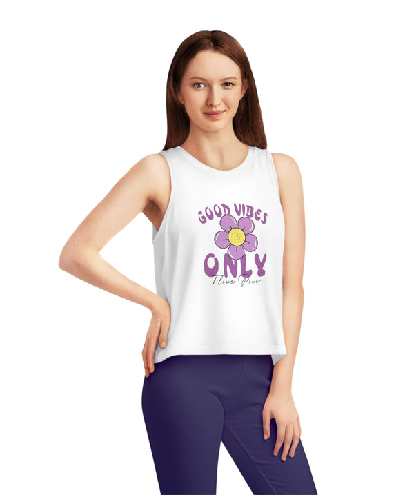 Good Vibes Only Women's Dancer Cropped Tank Top - Trendy Floral Graphic Top