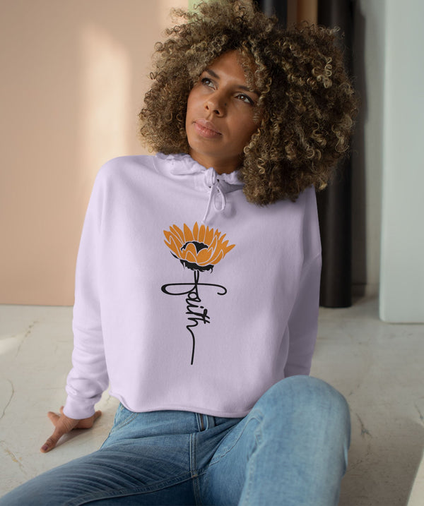 Faith Floral Crop Hoodie - Inspirational Yellow Lotus Design